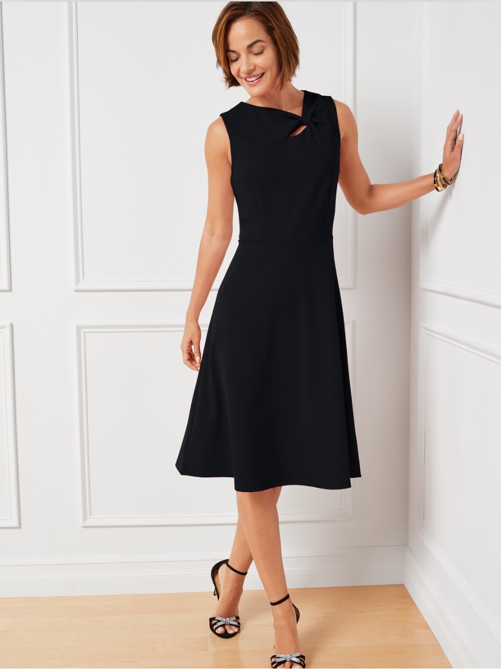 NWT Talbots Twist Detail Crepe Fit & Flare Black Dress Size 10